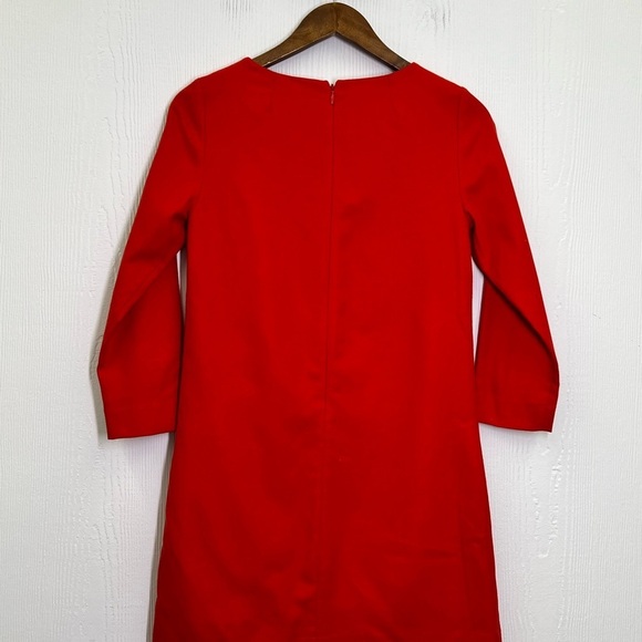 J.Crew - Red Wool And Spandex Blend 3/4 Sleeve Shift 2 Pocket Dress Size 0 - Picture 12 of 12